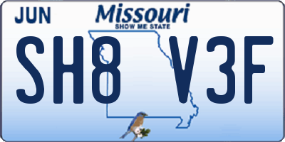 MO license plate SH8V3F