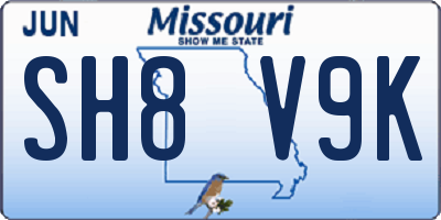 MO license plate SH8V9K