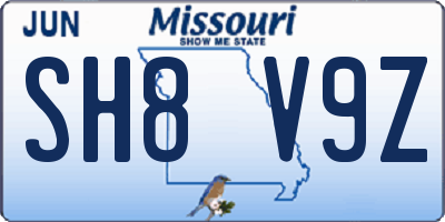 MO license plate SH8V9Z