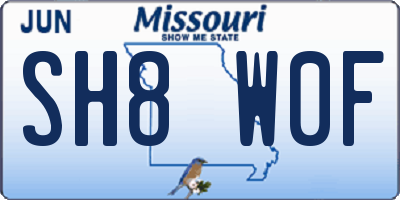 MO license plate SH8W0F