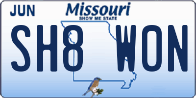 MO license plate SH8W0N