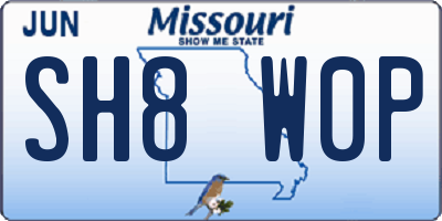 MO license plate SH8W0P