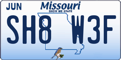 MO license plate SH8W3F