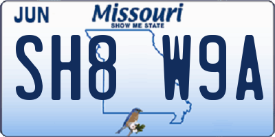 MO license plate SH8W9A