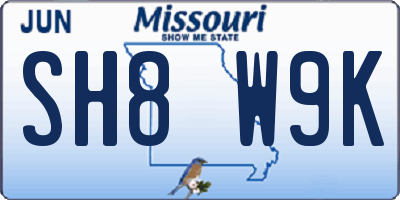 MO license plate SH8W9K