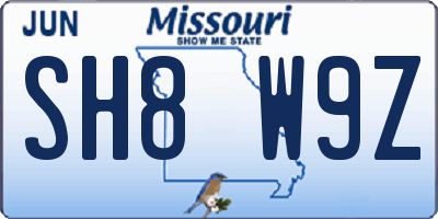 MO license plate SH8W9Z