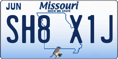 MO license plate SH8X1J