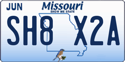 MO license plate SH8X2A