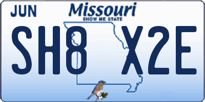 MO license plate SH8X2E
