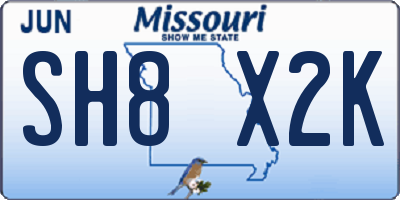 MO license plate SH8X2K