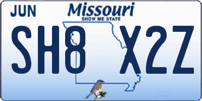 MO license plate SH8X2Z