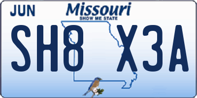 MO license plate SH8X3A