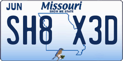 MO license plate SH8X3D