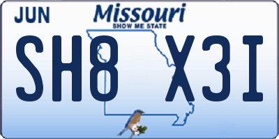 MO license plate SH8X3I