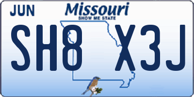 MO license plate SH8X3J