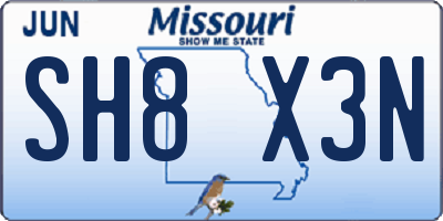 MO license plate SH8X3N