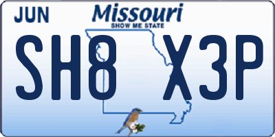 MO license plate SH8X3P