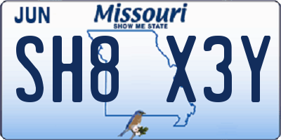 MO license plate SH8X3Y