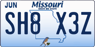 MO license plate SH8X3Z