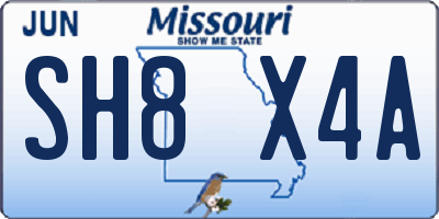 MO license plate SH8X4A