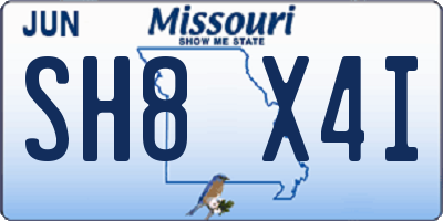 MO license plate SH8X4I