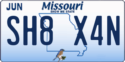 MO license plate SH8X4N