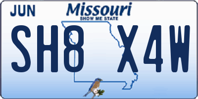 MO license plate SH8X4W