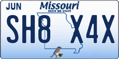 MO license plate SH8X4X