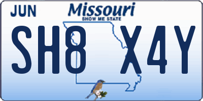 MO license plate SH8X4Y