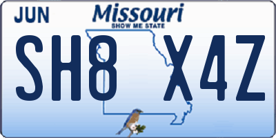 MO license plate SH8X4Z