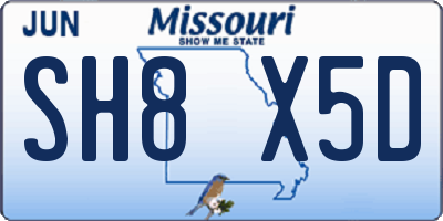 MO license plate SH8X5D
