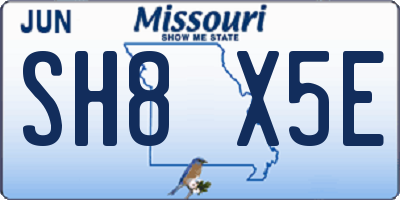 MO license plate SH8X5E
