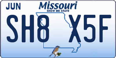 MO license plate SH8X5F
