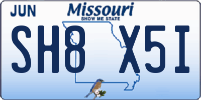 MO license plate SH8X5I