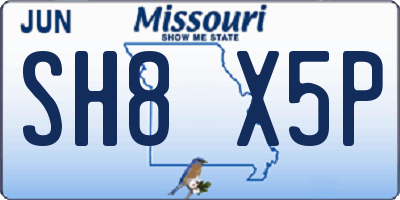 MO license plate SH8X5P