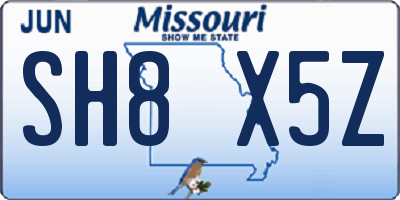 MO license plate SH8X5Z