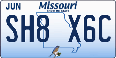 MO license plate SH8X6C