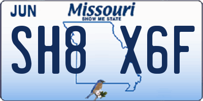 MO license plate SH8X6F