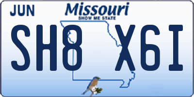 MO license plate SH8X6I