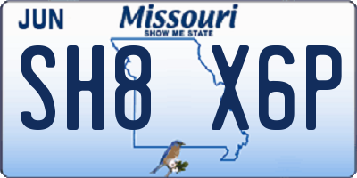 MO license plate SH8X6P