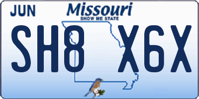 MO license plate SH8X6X