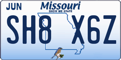 MO license plate SH8X6Z