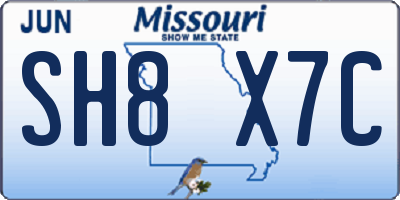 MO license plate SH8X7C