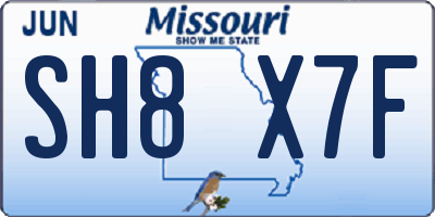MO license plate SH8X7F