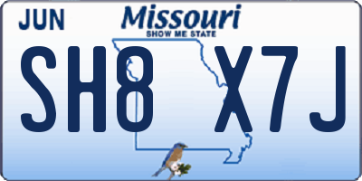 MO license plate SH8X7J