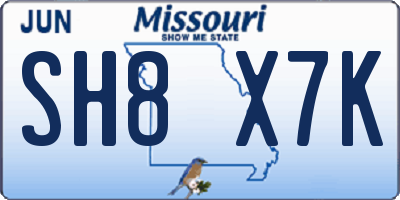 MO license plate SH8X7K