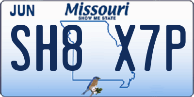 MO license plate SH8X7P