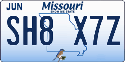 MO license plate SH8X7Z