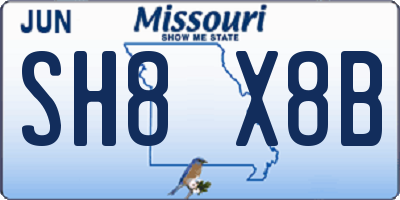 MO license plate SH8X8B