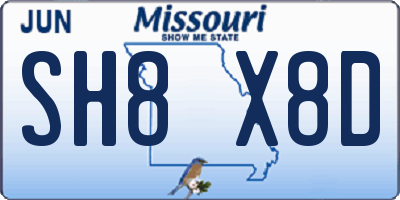 MO license plate SH8X8D